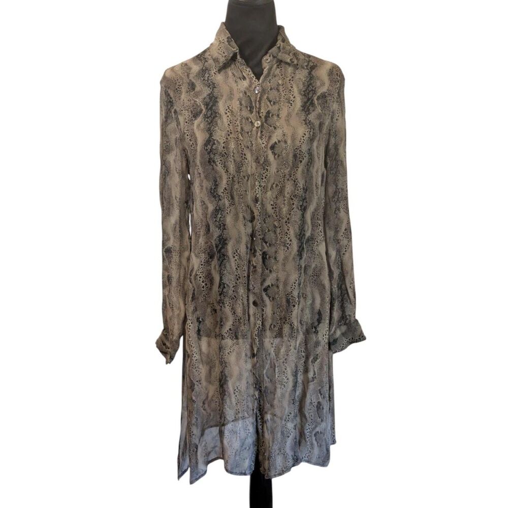Robbie Bee Romantic Goth 100% Silk Snakeskin Chiffon Duster Shirt Dress, Size 6